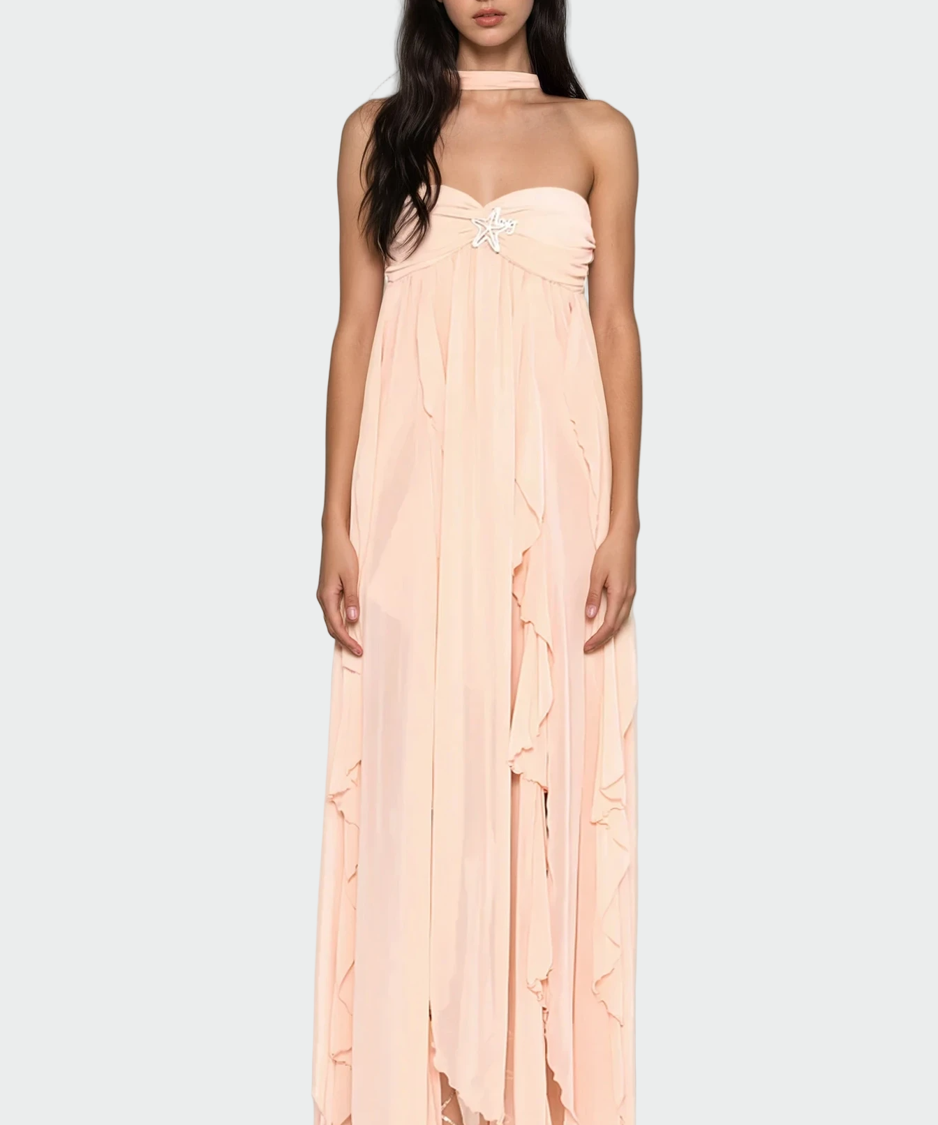 Petra – Elegantní maxi šaty, barva: světle růžová