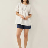 100% Linen Round Neck Pleated Pullover Top QUINLAN
