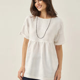 100% Linen Round Neck Pleated Pullover Top QUINLAN