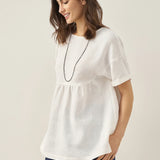 100% Linen Round Neck Pleated Pullover Top QUINLAN