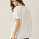 100% Linen Round Neck Pleated Pullover Top QUINLAN
