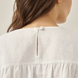 100% Linen Round Neck Pleated Pullover Top QUINLAN