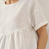 100% Linen Round Neck Pleated Pullover Top QUINLAN