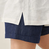 100% Linen Round Neck Pleated Pullover Top QUINLAN