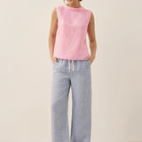 100% Linen Draped Collar Tank Top
