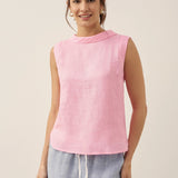 100% Linen Draped Collar Tank Top