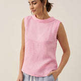100% Linen Draped Collar Tank Top