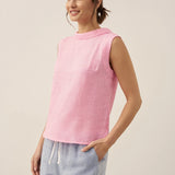 100% Linen Draped Collar Tank Top