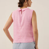 100% Linen Draped Collar Tank Top