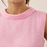 100% Linen Draped Collar Tank Top