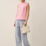 100% Linen Draped Collar Tank Top