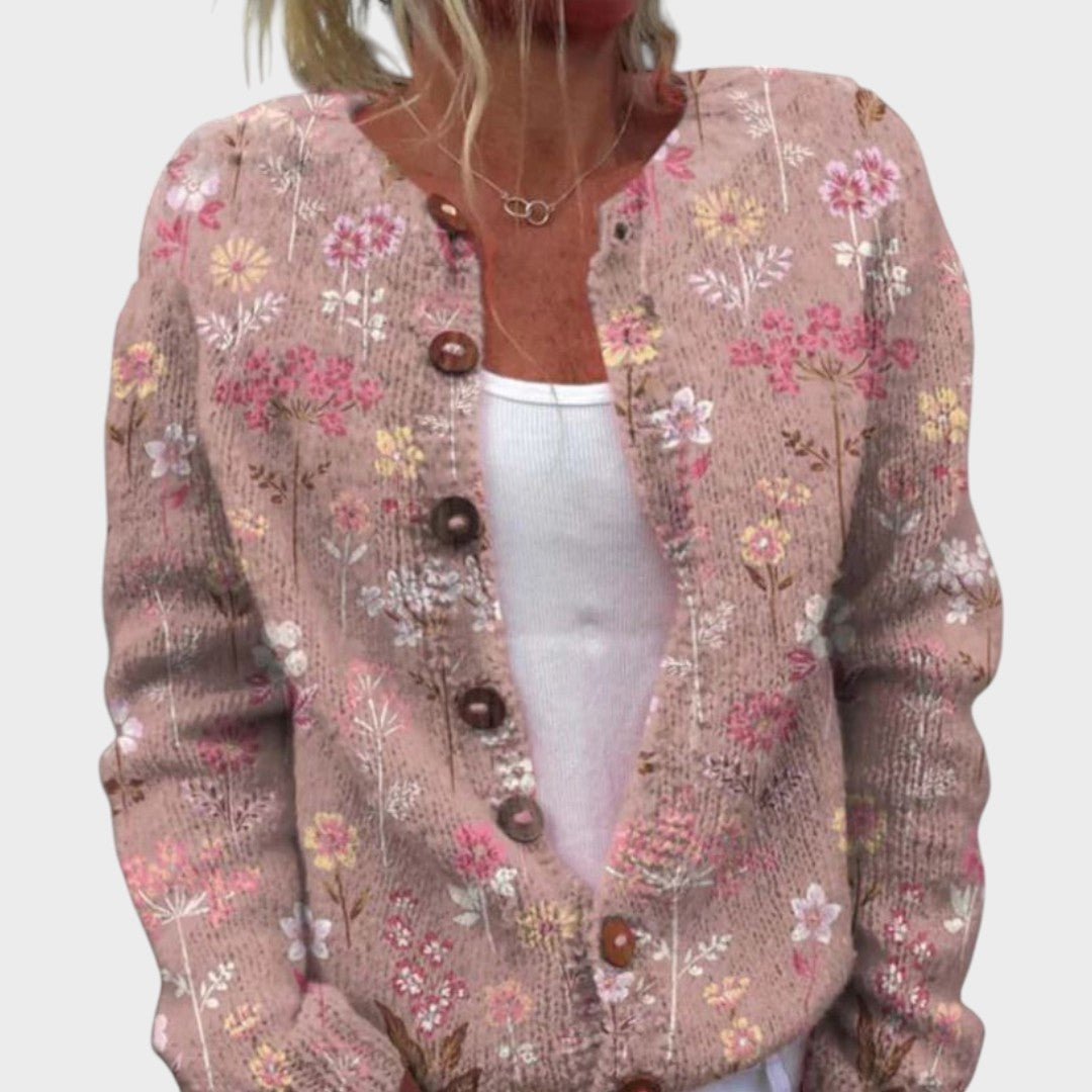 Raquel - Podzimní květinový cardigan, barva: růžová