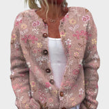 Raquel - Podzimní květinový cardigan, barva: růžová