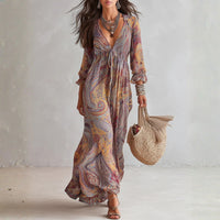 Ash - Paisley mintás, V-nyakú, ráncolt sifon maxiruha