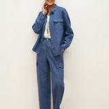 100% Linen Flap-Patch Buttoned Closure Shirt Jacket JANE