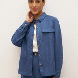 100% Linen Flap-Patch Buttoned Closure Shirt Jacket JANE