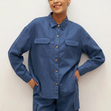 100% Linen Flap-Patch Buttoned Closure Shirt Jacket JANE