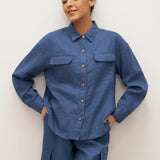 100% Linen Flap-Patch Buttoned Closure Shirt Jacket JANE
