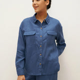 100% Linen Flap-Patch Buttoned Closure Shirt Jacket JANE
