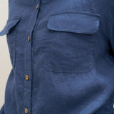 100% Linen Flap-Patch Buttoned Closure Shirt Jacket JANE