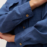 100% Linen Flap-Patch Buttoned Closure Shirt Jacket JANE