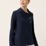 Wool Asymmetric Lapel Fruit Button Decor Top YSABEL