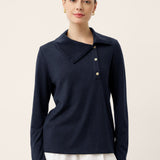 Wool Asymmetric Lapel Fruit Button Decor Top YSABEL