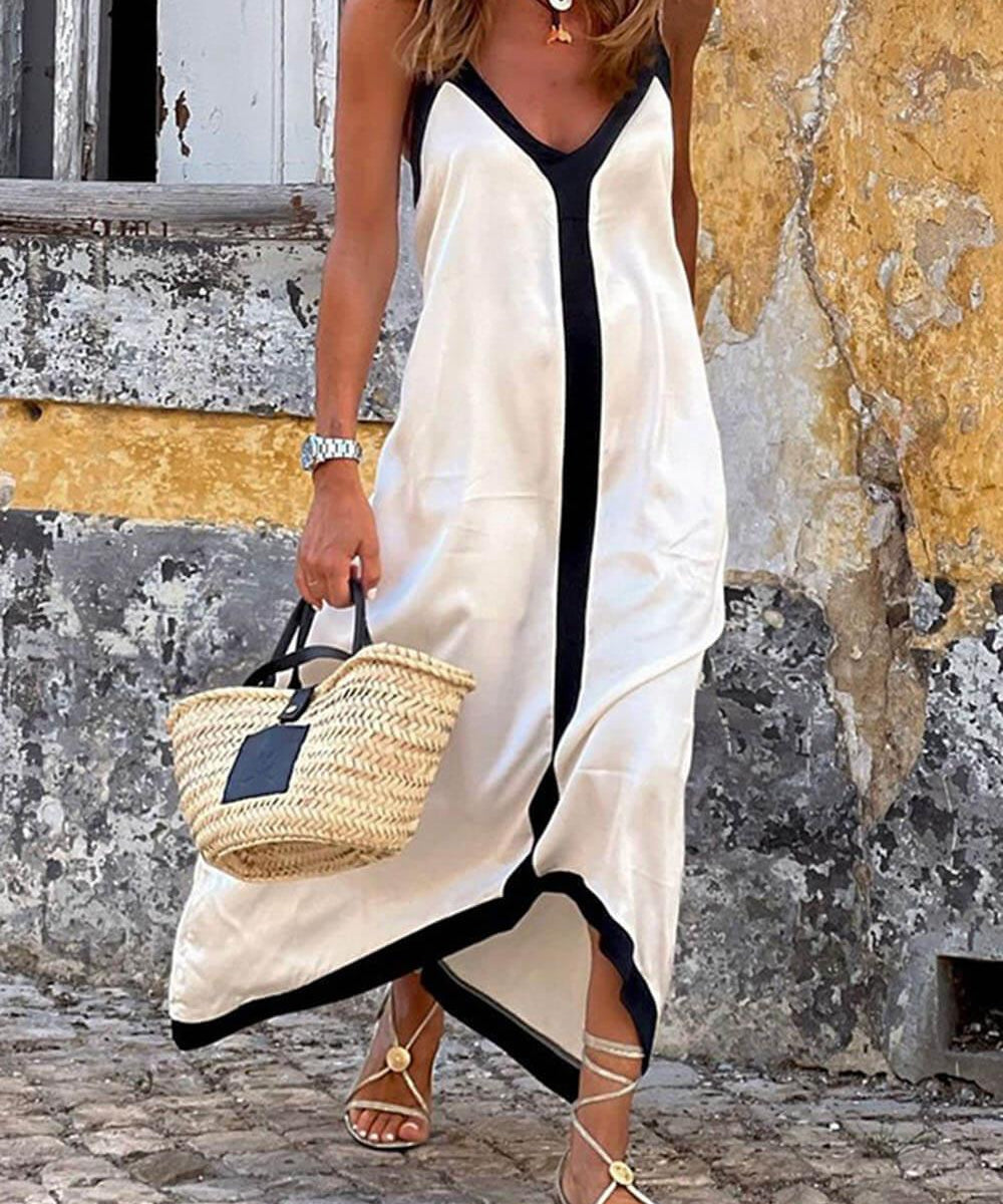 Verena – Midi šaty s designem Colour-Block Lavechic Île, barva: bílá