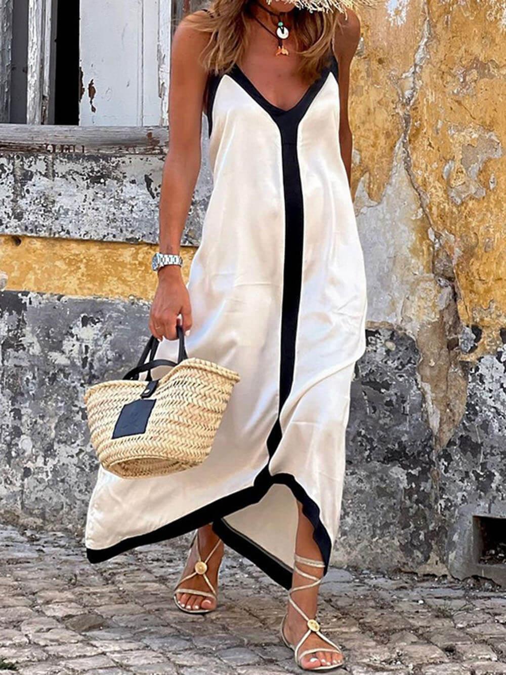 Verena – Midi šaty s designem Colour-Block Lavechic Île, barva: bílá