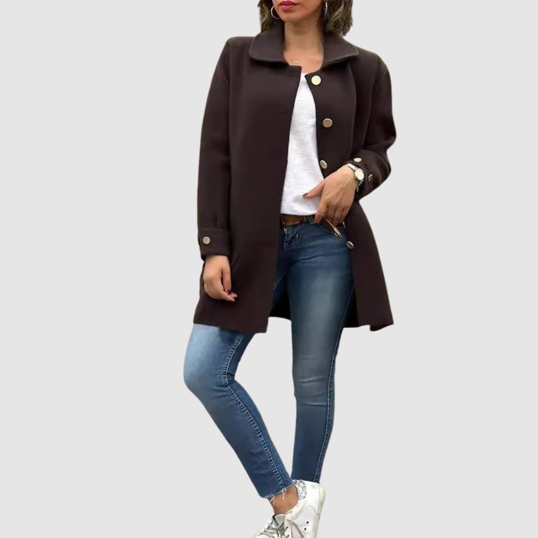 Outi - Klasické oversize sako s knoflíkem, barva: hnědá