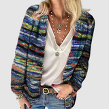 Nikola - Pohodlný vícebarevný pletený cardigan, barva: modrá