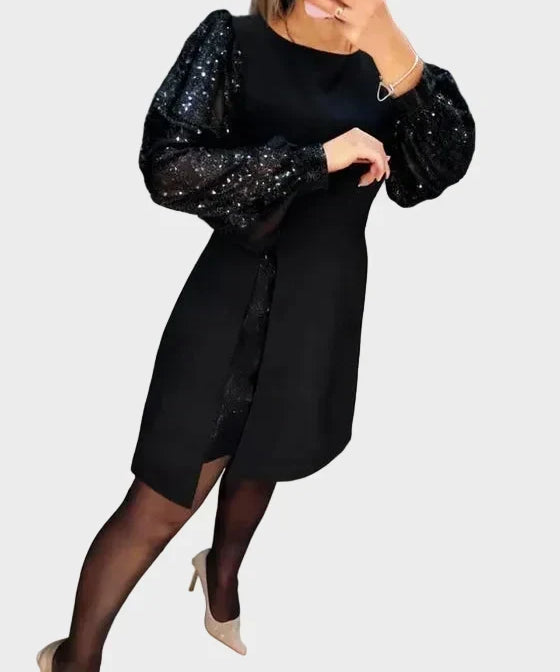 Iwona - Elegantní šaty s lesklými nabíranými rukávy