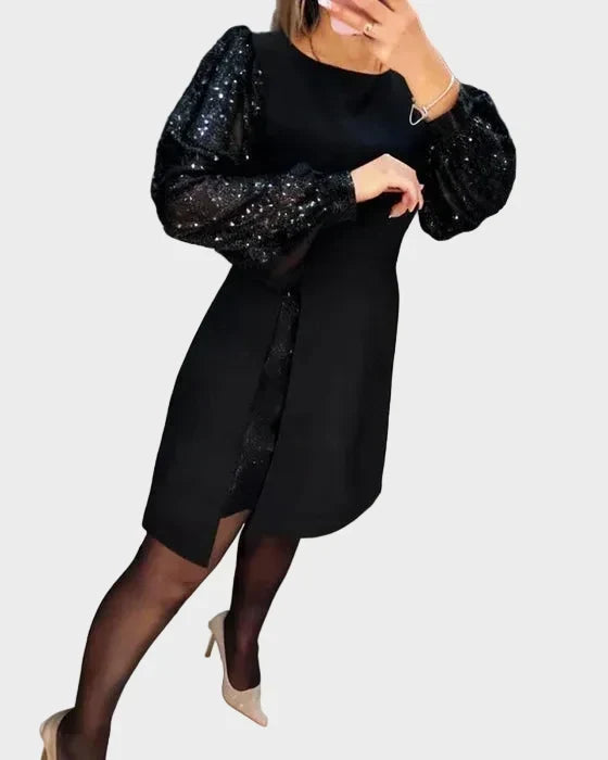 Iwona - Elegantní šaty s lesklými nabíranými rukávy