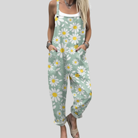 Sage Green Dungarees with Daisies