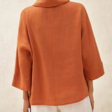 100% Linen Dropped Collar Long-Sleeve Top TRISTAN