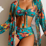 Johanna – Bikiny s květovanou sukýnkou, barva: modrá