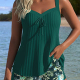 Lena – Dvoudílné pruhované tankini s plážovými kalhotami, barva: zelená