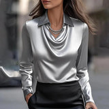 Helmi – Elegantní saténová halenka – severský styl, barva: šedá