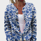 Benedita - Podzimní květinový cardigan, barva: modrá