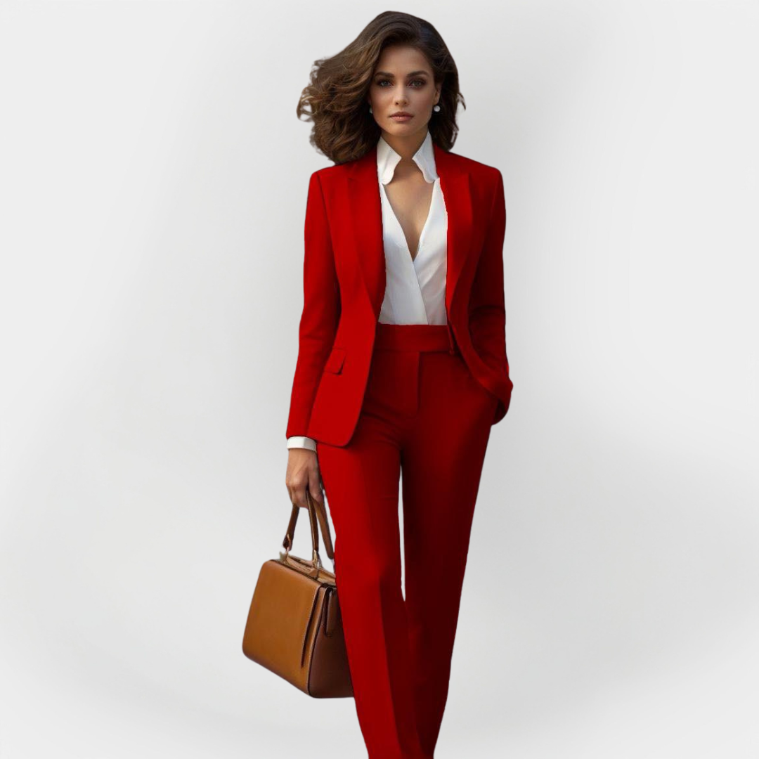 Elżbieta - Elegantní dámský kostým, barva: červená