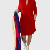 Katherine - Egyszínű V-nyakú ruha