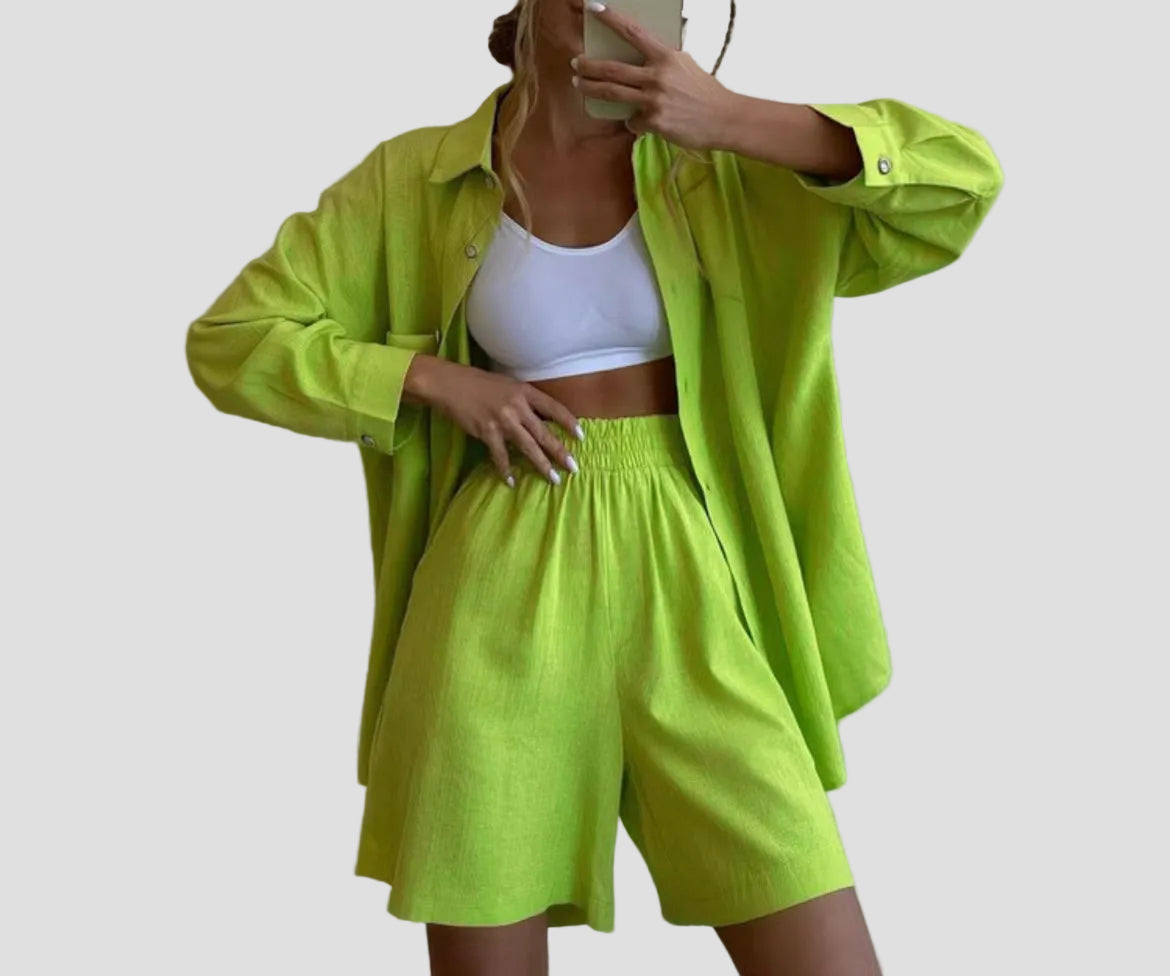 Katharina – Elegantní dvoudílný komplet, barva: neonově zelená