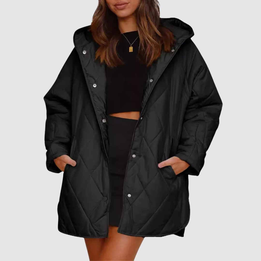 Päivi - Zimní oversize bunda s kapucí, barva: černá