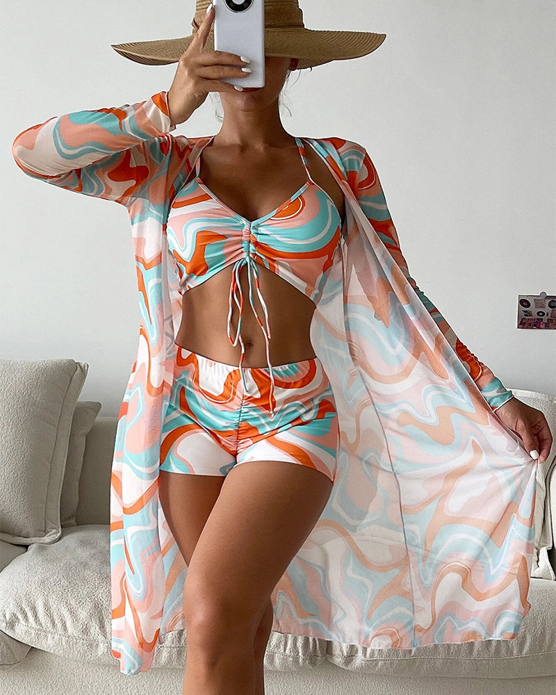 Frieda – Třídílné bikiny s potiskem, barva: oranžová