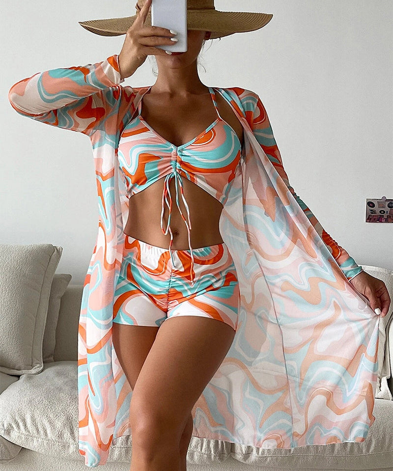 Frieda – Třídílné bikiny s potiskem, barva: oranžová