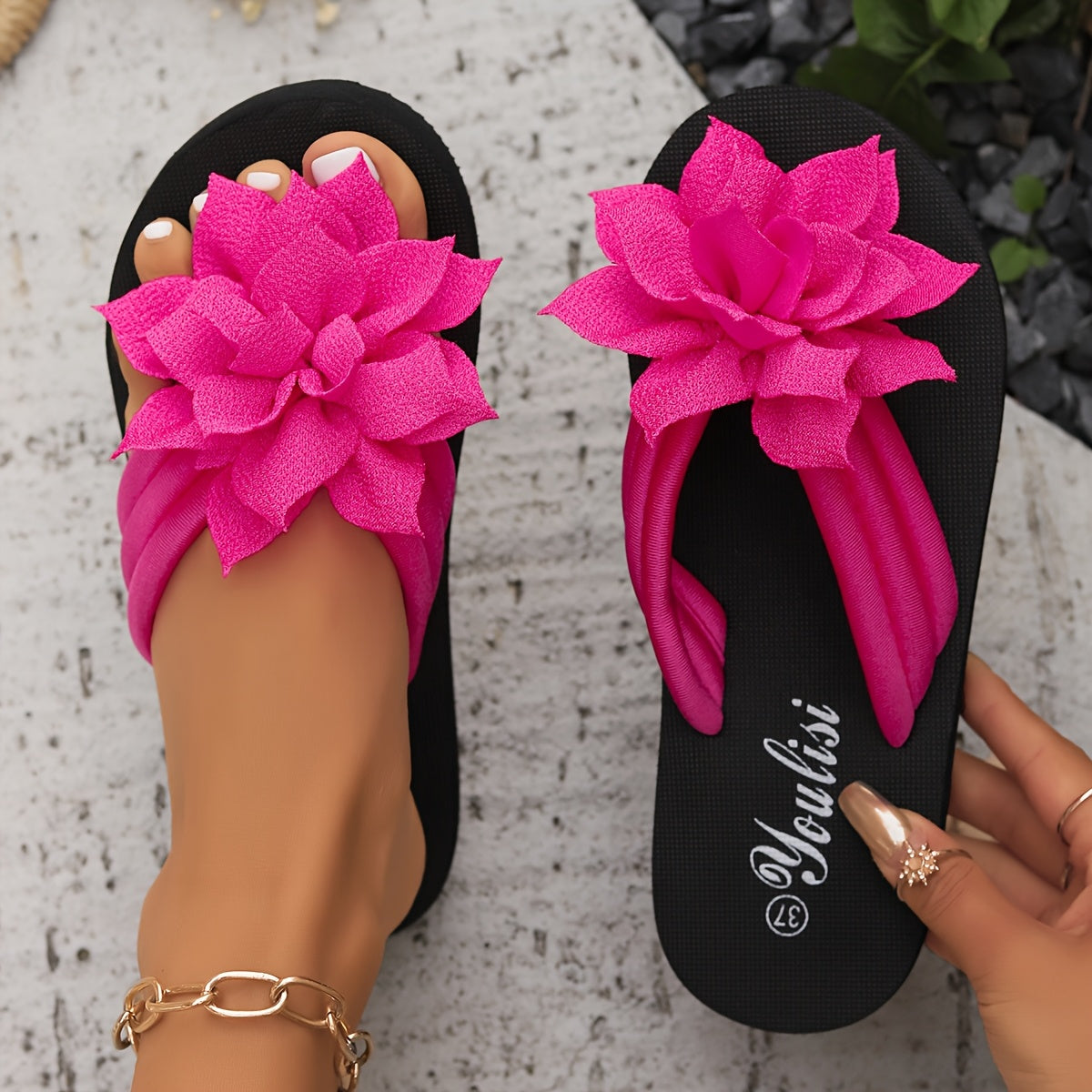 Rose – Elegantní květinové sandály, barva: růžová