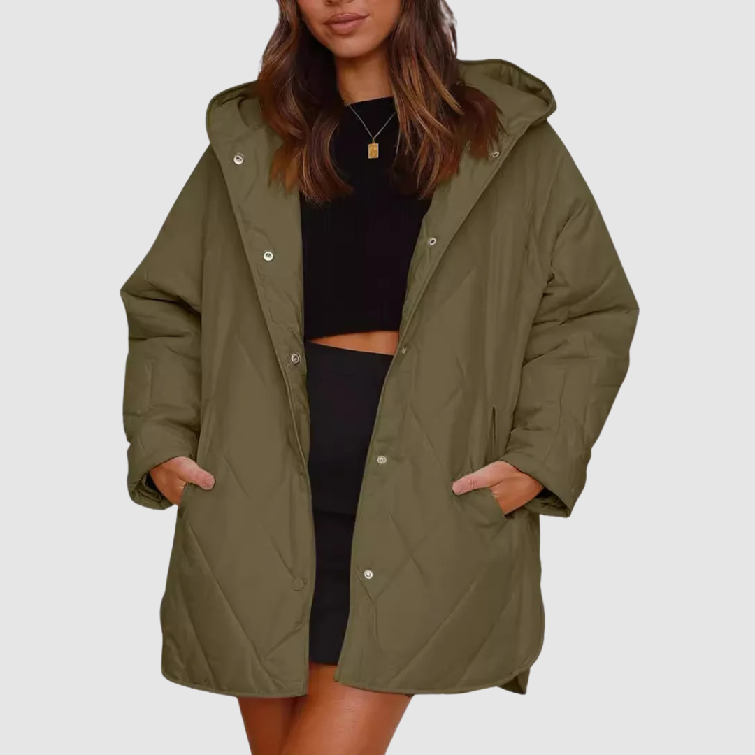 Päivi - Zimní oversize bunda s kapucí, barva: zelená