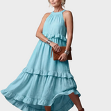 Katia – nyakpántos maxi ruha fodrokkal