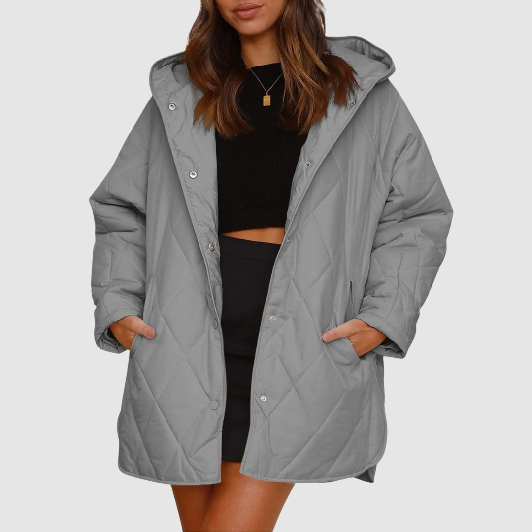 Päivi - Zimní oversize bunda s kapucí, barva: šedá