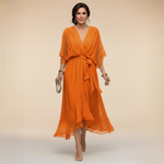 Regina – Šifonové šaty s výstřihem do V, barva: oranžová